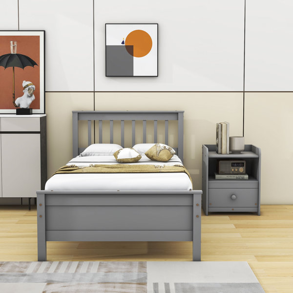 Winston Porter Wooden Platform Bed With Nightstand Wayfair